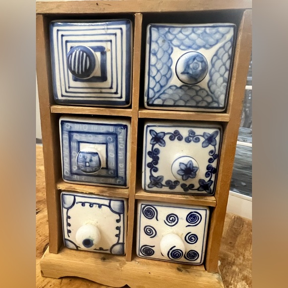 Mini Ceramic Blue & White Apothecary by Taskets Renaissance - Picture 2 of 7